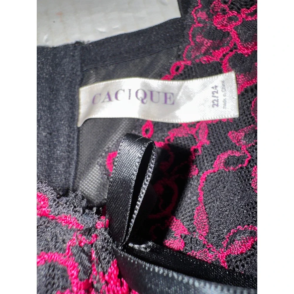 Cacique Black Hot Pink Lace Corset‎ Top Plus Size 22/24 Lingerie Bustier